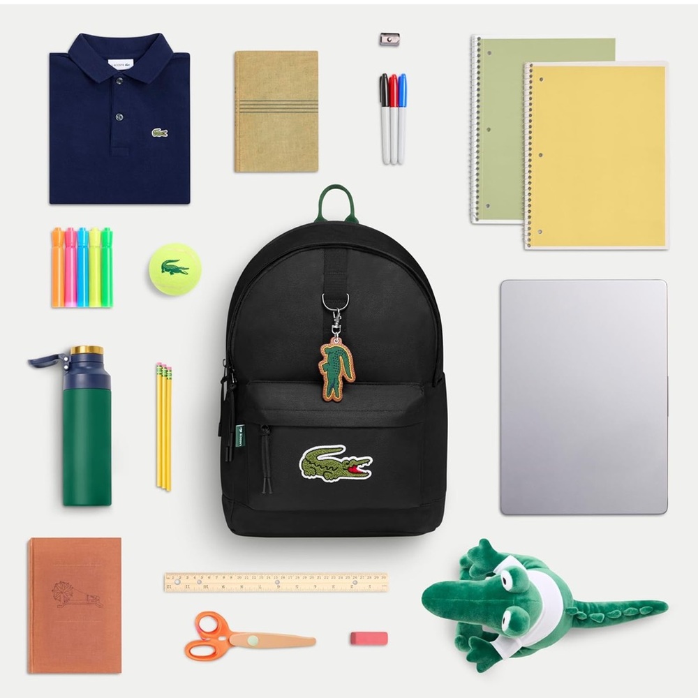 Lacoste Black Kids Backpack with Green Croc Patch - Picture 4 of 14